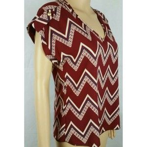 Poema Women's (S) Burgundy with Ivory and Blue Zig Zag Top